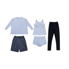 画像10: 体系カバー水着５点セット　Tシャツ　布帛サーフパンツ　レギンス　タンキニ上下セット運動服　ヨガ　スポーツウェア レディース ラッシュガード 上下セット 体型カバー セパレート タンキニ 長袖 レギンス uvカット upf50+ プール 海 水陸両用 無地シンプル色展開　 (10)