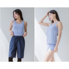 画像25: 体系カバー水着５点セット　Tシャツ　布帛サーフパンツ　レギンス　タンキニ上下セット運動服　ヨガ　スポーツウェア レディース ラッシュガード 上下セット 体型カバー セパレート タンキニ 長袖 レギンス uvカット upf50+ プール 海 水陸両用 無地シンプル色展開　 (25)