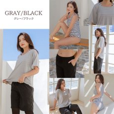 画像11: 体系カバー水着５点セット　Tシャツ　布帛サーフパンツ　レギンス　タンキニ上下セット運動服　ヨガ　スポーツウェア レディース セパレート タンキニ 半袖 5点セット  uvカット upf50+ プール 海 水陸両用 無地シンプル色展開　 (11)