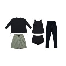 画像17: 体系カバー水着５点セット　Tシャツ　布帛サーフパンツ　レギンス　タンキニ上下セット運動服　ヨガ　スポーツウェア レディース ラッシュガード 上下セット 体型カバー セパレート タンキニ 長袖 レギンス uvカット upf50+ プール 海 水陸両用 無地シンプル色展開　 (17)