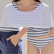 画像27: 体系カバー水着５点セット　Tシャツ　布帛サーフパンツ　レギンス　タンキニ上下セット運動服　ヨガ　スポーツウェア レディース セパレート タンキニ 半袖 5点セット  uvカット upf50+ プール 海 水陸両用 無地シンプル色展開　 (27)
