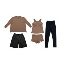画像12: 体系カバー水着５点セット　Tシャツ　布帛サーフパンツ　レギンス　タンキニ上下セット運動服　ヨガ　スポーツウェア レディース ラッシュガード 上下セット 体型カバー セパレート タンキニ 長袖 レギンス uvカット upf50+ プール 海 水陸両用 無地シンプル色展開　 (12)