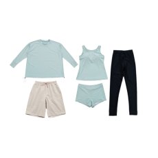 画像14: 体系カバー水着５点セット　Tシャツ　布帛サーフパンツ　レギンス　タンキニ上下セット運動服　ヨガ　スポーツウェア レディース ラッシュガード 上下セット 体型カバー セパレート タンキニ 長袖 レギンス uvカット upf50+ プール 海 水陸両用 無地シンプル色展開　 (14)