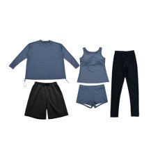 画像13: 体系カバー水着５点セット　Tシャツ　布帛サーフパンツ　レギンス　タンキニ上下セット運動服　ヨガ　スポーツウェア レディース ラッシュガード 上下セット 体型カバー セパレート タンキニ 長袖 レギンス uvカット upf50+ プール 海 水陸両用 無地シンプル色展開　 (13)