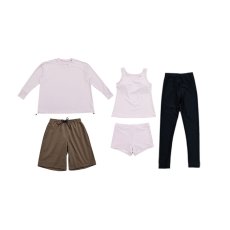画像15: 体系カバー水着５点セット　Tシャツ　布帛サーフパンツ　レギンス　タンキニ上下セット運動服　ヨガ　スポーツウェア レディース ラッシュガード 上下セット 体型カバー セパレート タンキニ 長袖 レギンス uvカット upf50+ プール 海 水陸両用 無地シンプル色展開　 (15)