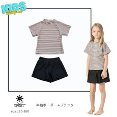 画像32: キッズ水着 セパレート 女の子 2点セット インナー付きショートパンツ インナー付きTシャツ 半袖 長袖 UVカット SPF50＋ かわいい おしゃれ 小学生　中学生　高校生 (32)