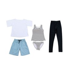 画像6: 体系カバー水着５点セット　Tシャツ　布帛サーフパンツ　レギンス　タンキニ上下セット運動服　ヨガ　スポーツウェア レディース セパレート タンキニ 半袖 5点セット  uvカット upf50+ プール 海 水陸両用 無地シンプル色展開　 (6)