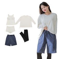 画像8: 体系カバー水着５点セット　Tシャツ　布帛サーフパンツ　レギンス　タンキニ上下セット運動服　ヨガ　スポーツウェア レディース ラッシュガード 上下セット 体型カバー セパレート タンキニ 長袖 レギンス uvカット upf50+ プール 海 水陸両用 無地シンプル色展開　 (8)