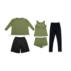 画像11: 体系カバー水着５点セット　Tシャツ　布帛サーフパンツ　レギンス　タンキニ上下セット運動服　ヨガ　スポーツウェア レディース ラッシュガード 上下セット 体型カバー セパレート タンキニ 長袖 レギンス uvカット upf50+ プール 海 水陸両用 無地シンプル色展開　 (11)