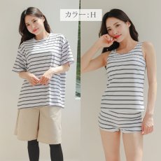 画像37: 半袖Tシャツと膝までロングショットパンツ、タンキニトップス、四角ショーツとレギンス　５点セット水着　水着 レディース 体型カバー タンキニ 5点 セット タンクトップ ショートパンツ Tシャツ ラッシュガード ママ水着 (37)