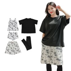 画像16: 半袖Tシャツと膝までロングショットパンツ、タンキニトップス、四角ショーツとレギンス　５点セット水着　水着 レディース 体型カバー タンキニ 5点 セット タンクトップ ショートパンツ Tシャツ ラッシュガード ママ水着 (16)