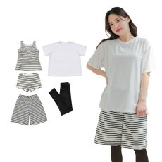 画像24: 半袖Tシャツと膝までロングショットパンツ、タンキニトップス、四角ショーツとレギンス　５点セット水着　水着 レディース 体型カバー タンキニ 5点 セット タンクトップ ショートパンツ Tシャツ ラッシュガード ママ水着 (24)