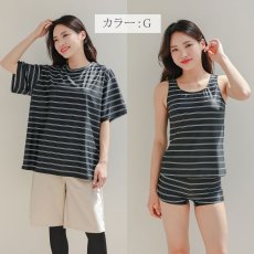 画像35: 半袖Tシャツと膝までロングショットパンツ、タンキニトップス、四角ショーツとレギンス　５点セット水着　水着 レディース 体型カバー タンキニ 5点 セット タンクトップ ショートパンツ Tシャツ ラッシュガード ママ水着 (35)