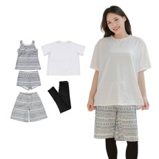 画像22: 半袖Tシャツと膝までロングショットパンツ、タンキニトップス、四角ショーツとレギンス　５点セット水着　水着 レディース 体型カバー タンキニ 5点 セット タンクトップ ショートパンツ Tシャツ ラッシュガード ママ水着 (22)