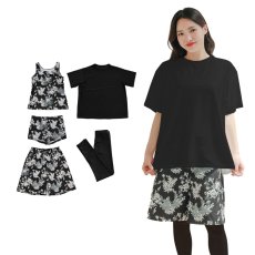 画像20: 半袖Tシャツと膝までロングショットパンツ、タンキニトップス、四角ショーツとレギンス　５点セット水着　水着 レディース 体型カバー タンキニ 5点 セット タンクトップ ショートパンツ Tシャツ ラッシュガード ママ水着 (20)