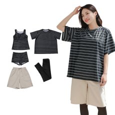画像34: 半袖Tシャツと膝までロングショットパンツ、タンキニトップス、四角ショーツとレギンス　５点セット水着　水着 レディース 体型カバー タンキニ 5点 セット タンクトップ ショートパンツ Tシャツ ラッシュガード ママ水着 (34)