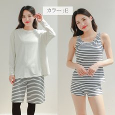 画像25: 半袖Tシャツと膝までロングショットパンツ、タンキニトップス、四角ショーツとレギンス　５点セット水着　水着 レディース 体型カバー タンキニ 5点 セット タンクトップ ショートパンツ Tシャツ ラッシュガード ママ水着 (25)