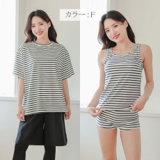 画像27: 半袖Tシャツと膝までロングショットパンツ、タンキニトップス、四角ショーツとレギンス　５点セット水着　水着 レディース 体型カバー タンキニ 5点 セット タンクトップ ショートパンツ Tシャツ ラッシュガード ママ水着 (27)