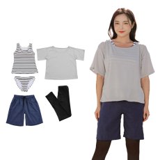 画像31: 体系カバー水着５点セット　Tシャツ　布帛サーフパンツ　レギンス　タンキニ上下セット運動服　ヨガ　スポーツウェア レディース セパレート タンキニ 半袖 5点セット  uvカット upf50+ プール 海 水陸両用 無地シンプル色展開　 (31)