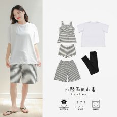 画像42: 半袖Tシャツと膝までロングショットパンツ、タンキニトップス、四角ショーツとレギンス　５点セット水着　水着 レディース 体型カバー タンキニ 5点 セット タンクトップ ショートパンツ Tシャツ ラッシュガード ママ水着 (42)