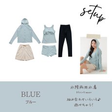 画像34: ファスナーつきラッシュバード とレギンスと布帛パンツとタンキニ上下セットの水着5点セット　水着 レディース ラッシュガード 上下セット 体型カバー セパレート タンキニ 長袖 5点セット フード付き ジップアップ レギンス uvカット upf50+ プール 海 水陸両用 (34)