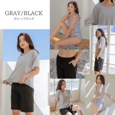 画像29: 体系カバー水着５点セット　Tシャツ　布帛サーフパンツ　レギンス　タンキニ上下セット運動服　ヨガ　スポーツウェア レディース セパレート タンキニ 半袖 5点セット  uvカット upf50+ プール 海 水陸両用 無地シンプル色展開　 (29)