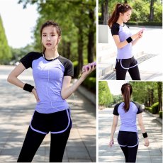 画像13: ヨガ2点セット ヨガウェア 上下セット レディース 体型カバー 半袖 Tシャツ ハイウエスト ヨガパンツ レギンス ピラティス トレーニング ジム スポーツウェア 吸汗速乾 伸縮通気 (13)