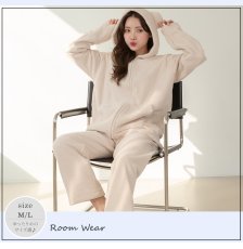 画像3: ZIP 猫耳フードパーカーとショットパンツセットレデイースパジャマ　フードパーカーとショットパンツセット ルームウェア レディース パジャマ もこもこ パーカー & ロングパンツ 上下 2点 セット (3)