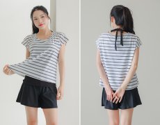 画像34: ビックサイズあり　レデイース水着 インナータンキニ付き 無地袖なしTシャツ インナーパンツ付き ショットパンツ 二点セット水着 UVカットレイヤード風 タンキニ セパレート ノンワイヤー パッド付き (34)