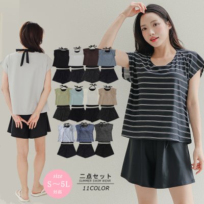 画像2: ビックサイズあり レデイース水着 インナータンキニ付き 無地袖なしTシャツ インナーパンツ付き ショットパンツ 二点セット水着 UVカットレイヤード風 タンキニ セパレート ノンワイヤー パッド付き