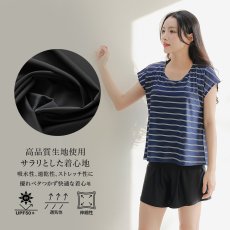 画像38: ビックサイズあり　レデイース水着 インナータンキニ付き 無地袖なしTシャツ インナーパンツ付き ショットパンツ 二点セット水着 UVカットレイヤード風 タンキニ セパレート ノンワイヤー パッド付き (38)