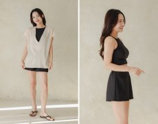 画像12: インナー付きショットパンツとハイネックトップスとパーカー オシャレー水着　レデイース体型カバー　カバーアップ水着　ファション水着　アパレル水着　水着ファッション　ママ系水着　スイムウェア (12)