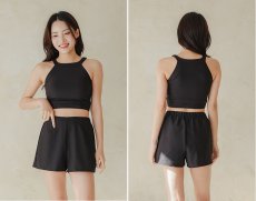 画像10: インナー付きショットパンツとハイネックトップスとパーカー オシャレー水着　レデイース体型カバー　カバーアップ水着　ファション水着　アパレル水着　水着ファッション　ママ系水着　スイムウェア (10)