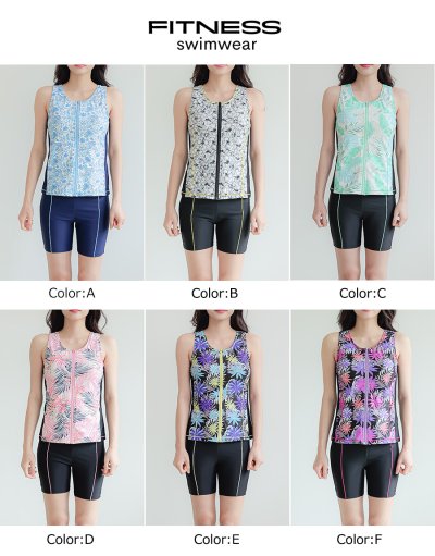 画像1: タンク 前ファスナー　レディース フィットネス セパレート 体型カバー フィットネス水着 水着スイムウェア めくれ防止 ビキニ 女の子 タンキニ インナー 競泳水着 