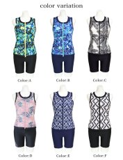 画像14: プリント柄　タンク 前ファスナー　レディース フィットネス セパレート 体型カバー フィットネス水着 水着スイムウェア めくれ防止 ビキニ 女の子 タンキニ インナー 競泳水着 (14)