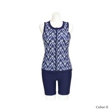 画像16: プリント柄　タンク 前ファスナー　レディース フィットネス セパレート 体型カバー フィットネス水着 水着スイムウェア めくれ防止 ビキニ 女の子 タンキニ インナー 競泳水着 (16)