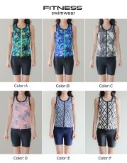画像6: プリント柄　タンク 前ファスナー　レディース フィットネス セパレート 体型カバー フィットネス水着 水着スイムウェア めくれ防止 ビキニ 女の子 タンキニ インナー 競泳水着 (6)