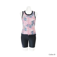 画像17: プリント柄　タンク 前ファスナー　レディース フィットネス セパレート 体型カバー フィットネス水着 水着スイムウェア めくれ防止 ビキニ 女の子 タンキニ インナー 競泳水着 (17)