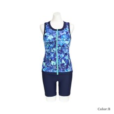 画像19: プリント柄　タンク 前ファスナー　レディース フィットネス セパレート 体型カバー フィットネス水着 水着スイムウェア めくれ防止 ビキニ 女の子 タンキニ インナー 競泳水着 (19)