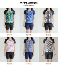 画像12: サウナ水着　めぐれ防止ボタン着き　キャップセット　プリント柄もの　フィットネス水着セット　レディース フィットネス水着 セパレート キャップ セット めくれ防止 (12)