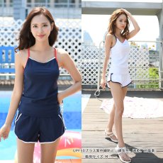 画像7: 三点セット水着　スポーツ　タンクフィットネス　水着セット スポーツ 競泳 練習用水着 タンク フィットネス 水着 レディース  セパレート ノースリ  セット めくれ防止 (7)