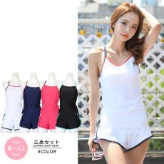 画像1: 三点セット水着　スポーツ　タンクフィットネス　水着セット スポーツ 競泳 練習用水着 タンク フィットネス 水着 レディース  セパレート ノースリ  セット めくれ防止 (1)