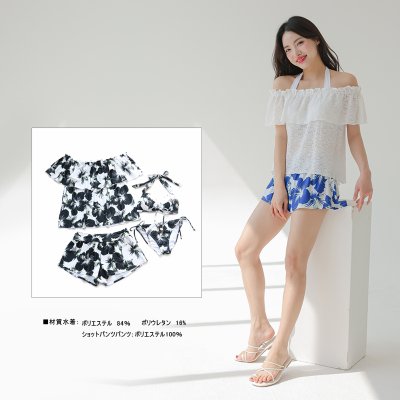 画像3: 体型カバー水着セット カップインタイプのタンキニ 脱ぎ着もしやすい水着 Tシャツ付 タンキニ水着4点セットモテカワ水着  パッド付 セットアップ 大人 2WAY素材　ママ水着　