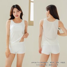 画像7: 体系カバー水着５点セット　Tシャツ　布帛サーフパンツ　レギンス　タンキニ上下セット運動服　ヨガ　スポーツウェア レディース ラッシュガード 上下セット 体型カバー セパレート タンキニ 長袖 5点セット 半袖  レギンス uvカット upf50+ プール 海 水陸両用 無地シンプル色展開　 (7)