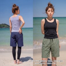 画像7: 体系カバー水着５点セット　Tシャツ　布帛サーフパンツ　レギンス　タンキニ上下セット運動服　ヨガ　スポーツウェア レディース ラッシュガード 上下セット 体型カバー セパレート タンキニ 長袖 レギンス uvカット upf50+ プール 海 水陸両用 無地シンプル色展開　 (7)