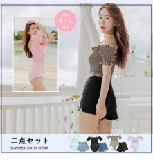 画像7: デニム付きシャーチング工程モノキニ水着2点セット　モノキニ ビキニ セクシー ひも レディース 水着 デニム 水着セット スイムウエア ビキニセット  女性 海 プール スポーツ (7)