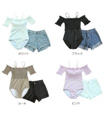 画像12: デニム付きシャーチング工程モノキニ水着2点セット　モノキニ ビキニ セクシー ひも レディース 水着 デニム 水着セット スイムウエア ビキニセット  女性 海 プール スポーツ (12)