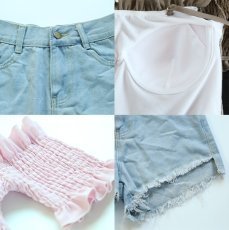 画像14: デニム付きシャーチング工程モノキニ水着2点セット　モノキニ ビキニ セクシー ひも レディース 水着 デニム 水着セット スイムウエア ビキニセット  女性 海 プール スポーツ (14)