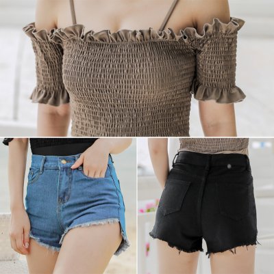 画像1: デニム付きシャーチング工程モノキニ水着2点セット　モノキニ ビキニ セクシー ひも レディース 水着 デニム 水着セット スイムウエア ビキニセット  女性 海 プール スポーツ