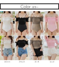 画像9: デニム付きシャーチング工程モノキニ水着2点セット　モノキニ ビキニ セクシー ひも レディース 水着 デニム 水着セット スイムウエア ビキニセット  女性 海 プール スポーツ (9)